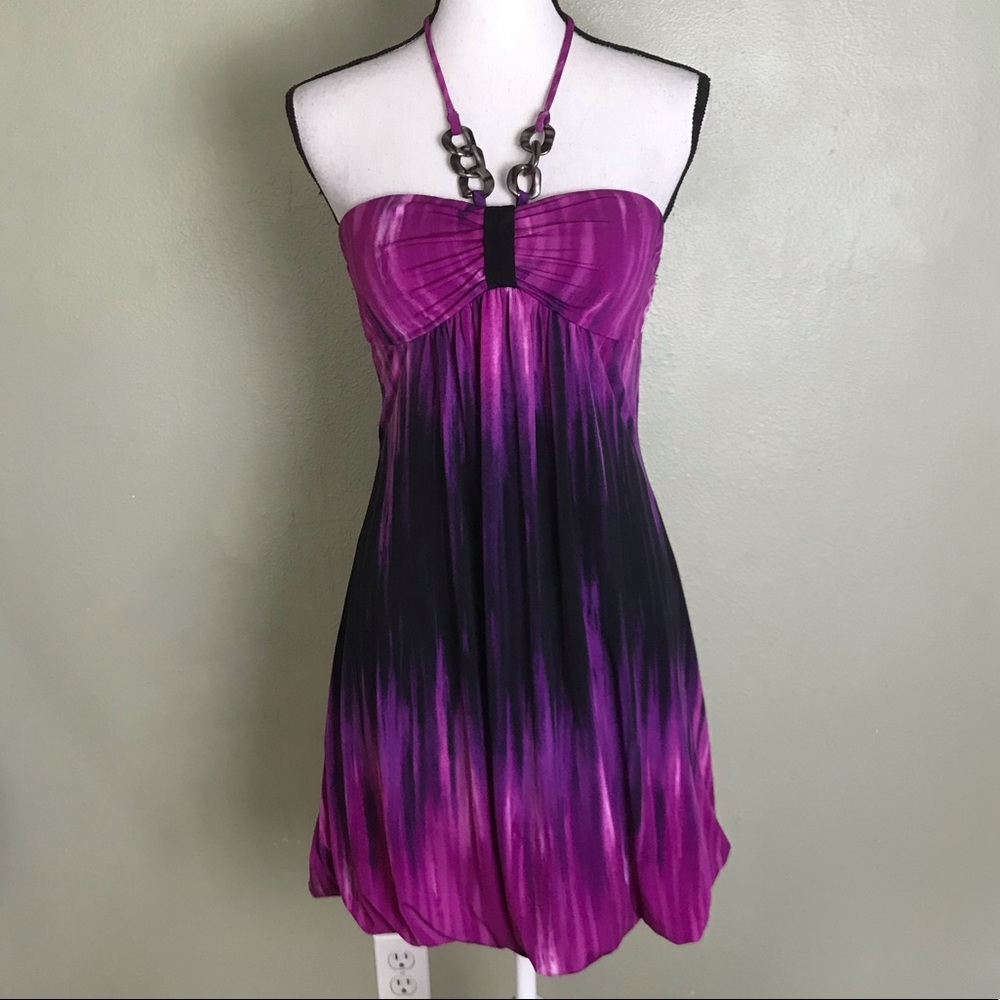 Ruby Rox Purple Black Lined Padded Halter Dress M - image 1